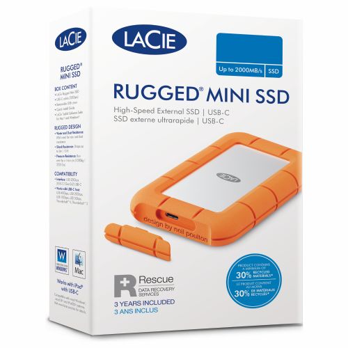 Zunanji HDD disk LaCie Rugged Mini 5TB, USB 3.2, 130 MB/s, odporen na udarce, oranžen