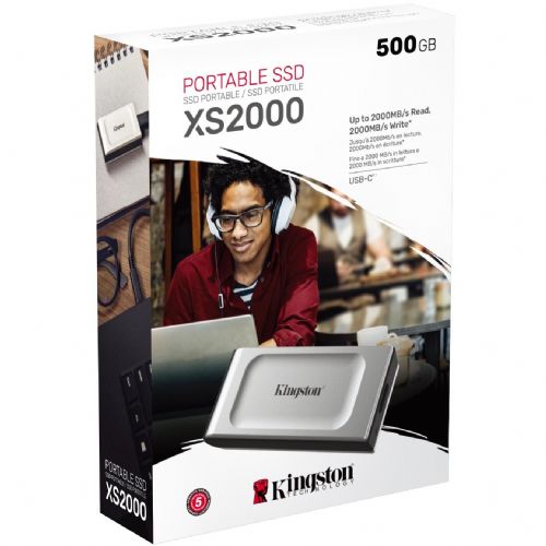 Zunanji SSD disk Kingston XS2000, 500 GB, USB 3.2 Gen2, siv