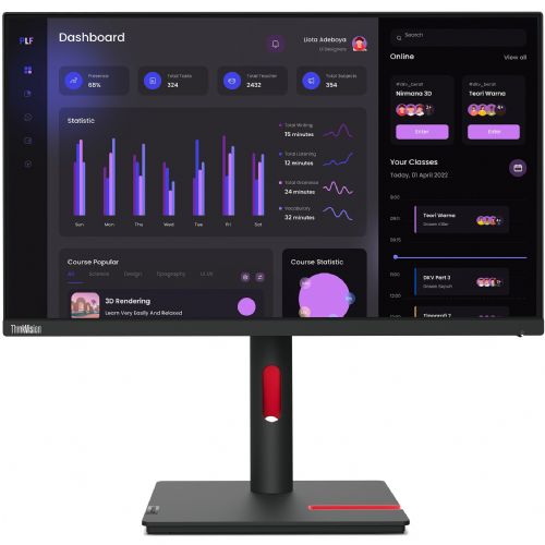 Monitor Lenovo ThinkVision T24i-30 60,45 cm (23,8"), 1920x1080 (FHD), 250cd/m2, IPS, 16:9 1000:1 6ms 1xHDMI 1.4 1xDP 1.2 1xVGA USB Hub 60Hz 99sRGB