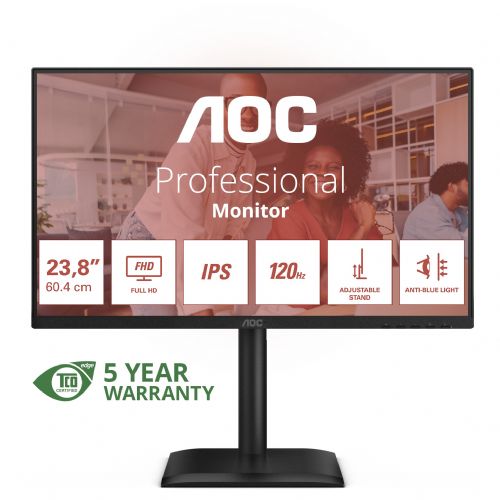 Monitor AOC 24E4U 60,5 cm (23,8"), 1920x1080 (FHD), IPS, 300cd/m2, 4ms, 16:09 HDMI+DP+USB IPS Lift črne barve