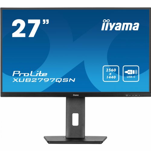 Monitor Iiyama XUB2797QSN-B2, 68,6 cm (27"), 2560 x 1440 (QHD), 16 : 9, QHD, IPS, 1 ms, 100 Hz, HDMI, DP, USB-C (65 W), zvočnik, pivot, črn