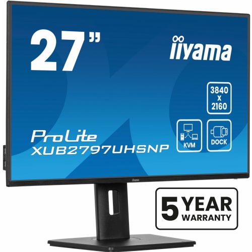 Monitor Iiyama ProLite XUB2797UHSNP-B1 68,6 cm (27"), 3840x2160 (4K UHD), IPS, 16:9 4k 4ms 60Hz HDMI DP USB-C 96W, KVM, zvočnik Pivot Black