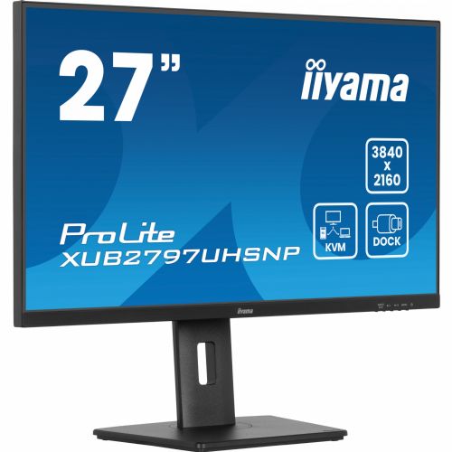 Monitor Iiyama ProLite XUB2797UHSNP-B1 68,6 cm (27"), 3840x2160 (4K UHD), IPS, 16:9 4k 4ms 60Hz HDMI DP USB-C 96W, KVM, zvočnik Pivot Black