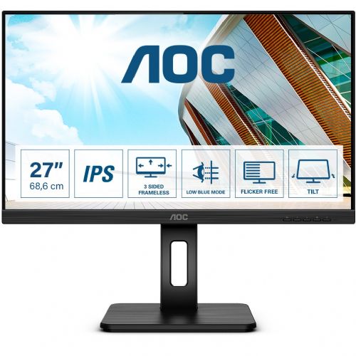 Monitor AOC 27P2Q, 68,6 cm (27"), Full HD (1920 x 1080), 4 ms, IPS, HDMI, VGA, DVI, DP, USB, 16 : 9, črn