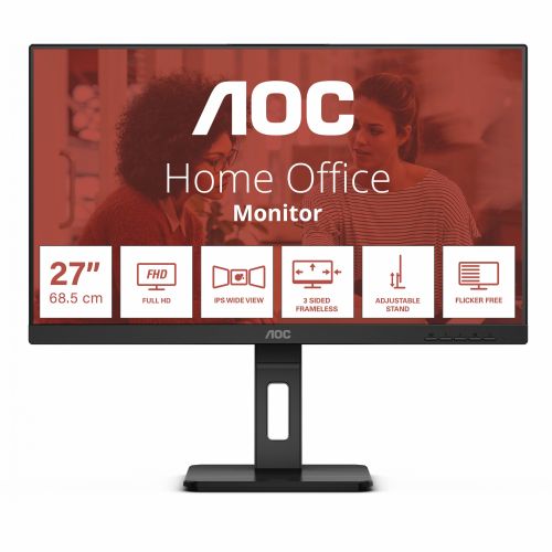Monitor AOC 27E3QAF 68,58 cm (27"), 1920x1080 (FHD), IPS, 250cd/m2, 16:9 FHD IPS 4ms 75Hz HDMI VGA DP zvočnik Pivot Black