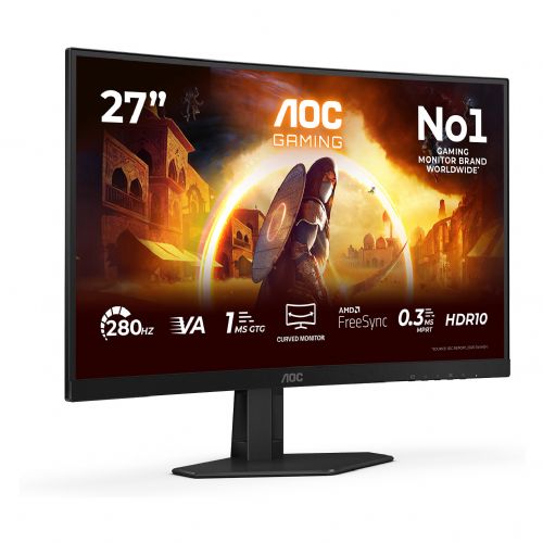 Monitor AOC Gaming C27G4ZXE, 68,6 cm (27"), 1920 x 1080 (FHD), 16 : 9, FHD, VA, ukrivljen, HDR10, 3 ms, 280 Hz, 2 x HDMI, DP, črn