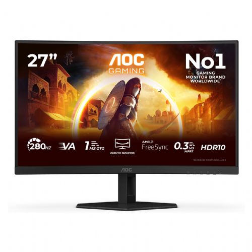 Monitor AOC Gaming C27G4ZXE, 68,6 cm (27"), 1920 x 1080 (FHD), 16 : 9, FHD, VA, ukrivljen, HDR10, 3 ms, 280 Hz, 2 x HDMI, DP, črn