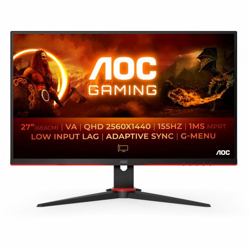 Monitor AOC Gaming G2 Q27G2E/BK 68,58 cm (27"), 2560x1440 (QHD), 250cd/m2, VA, 155Hz, 1ms, 2xHDMI DP črna/rdeča