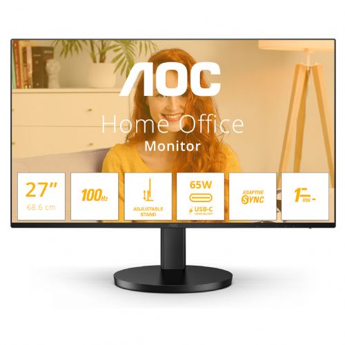 Monitor AOC Q27B3CF2, 68,6 cm (27"), 2560 x 1440 (QHD), 16 : 9, IPS, 1 ms, 100 Hz, HDMI, USB-C (65 W), zvočnik, črn