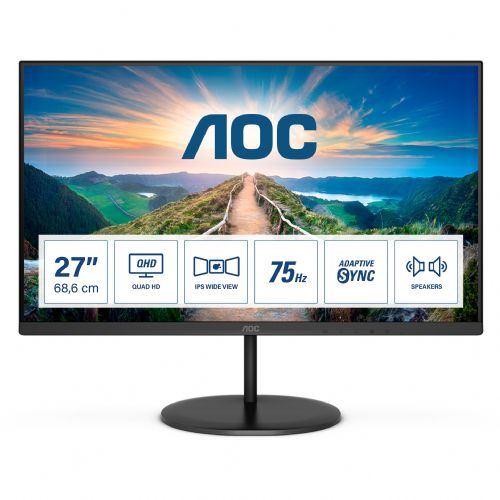 Monitor AOC V4 Q27V4EA 68,58 cm (27"), 2560x1440 (QHD), 250cd/m2, 16:9, 4ms, IPS, DP, HDMI, VESA, zvočnik, črn