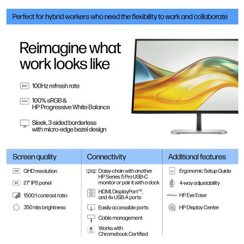 Monitor HP 527pq 68,6 cm (27"), 2560 x 1440 (WQHD), IPS, 350 cd/m2, 5ms, 100 Hz, DP/HDMI/USB 350cd 5ms 9821231366