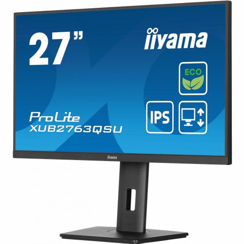 Monitor Iiyama ProLite XUB2763QSU-B1, 68,6 cm (27"), 2560 x 1440 (QHD), 16 : 9, IPS, 350 cd/m2, 2 ms, 100 Hz, HDMI, DP, USB, zvočnik, pivot, črn