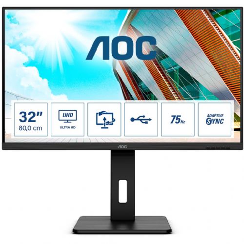Monitor AOC P2 U32P2 80,1 cm (31,5), 3840x2160 (4K UHD), VA, 350cd/m2, 75Hz 4ms USB3.2 2xHDMI DP LS Pivot Black