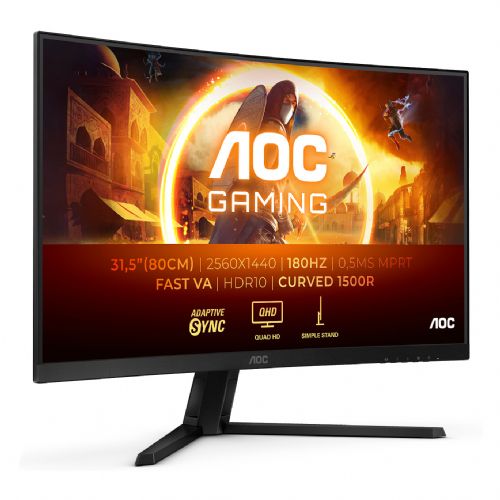 Monitor AOC Gaming CQ32G4VE, 81,3 cm (32"), 2560 x 1440 (QHD), 16 : 9, ukrivljen, FastVA, 0,5 ms, 180 Hz, HDR10, HDMI, DP, črn