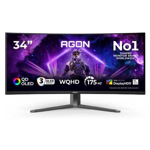 Monitor AOC AGON PRO AG346UCD 86,4 cm (34"), 3440x1440 (QHD), OLED 1000 cd/m2, HDR400 TrueBlack 0,03ms 175Hz 2xHDMI DP zvočnik DarkGrey