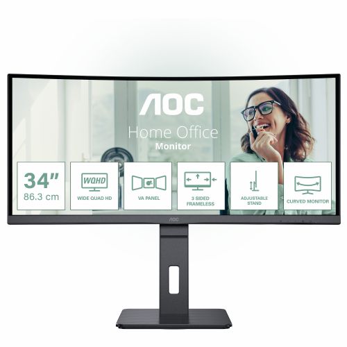 Monitor AOC CU34P3CV 34" VA ukrivljen, UltraWide QHD 3440x1440, 100Hz, USB-C 65W, vgrajeni zvočniki
