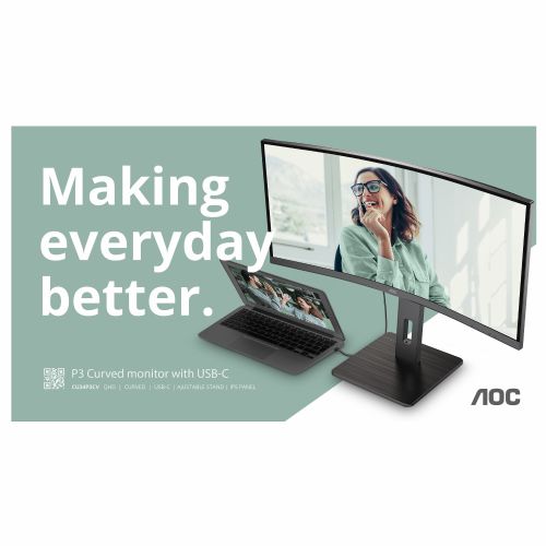 Monitor AOC CU34P3CV 34" VA ukrivljen, UltraWide QHD 3440x1440, 100Hz, USB-C 65W, vgrajeni zvočniki