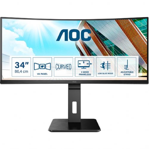 Monitor AOC Pro-Line CU34P2A, 86,4 cm (34''), 2K UHD (3440 x 1440), 21 : 9, 1 ms, USB, 2 x HDMI, DisplayPort, VESA, zvočniki, črn