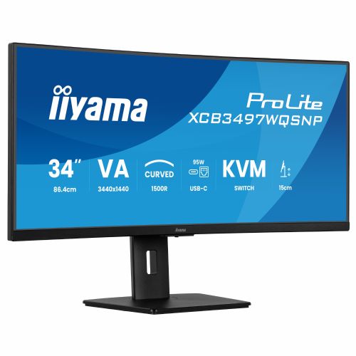 Monitor Iiyama ProLite XCB3497WQSNP, 86,4 cm (34"), 3440 x 1440, 21:9, VA, 350 cd/m2, 0,4 ms, ukrivljen, črna