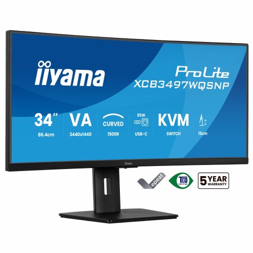 Monitor Iiyama ProLite XCB3497WQSNP, 86,4 cm (34"), 3440 x 1440, 21:9, VA, 350 cd/m2, 0,4 ms, ukrivljen, črna