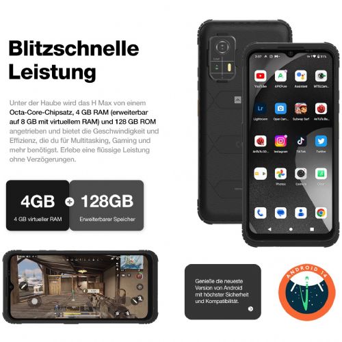 Robusten pametni telefon AGM Mobile H MAX Outdoor 128GB 4RAM 4G črn