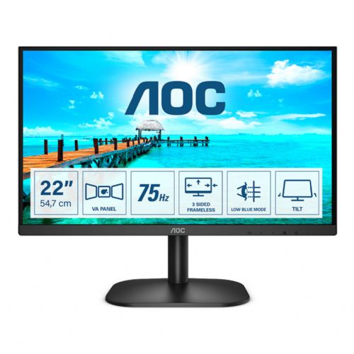 Monitor AOC 22B2H 55,88 cm (22"), 1920 x 1080 FHD, 16:9, VA, 200 cd/m2, 75 Hz, 5ms, HDMI, VGA, črna