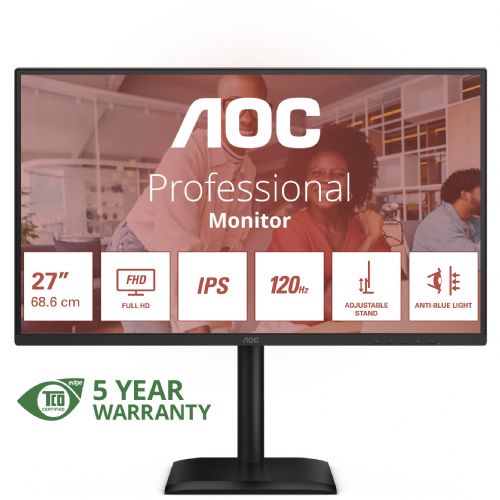 Monitor AOC 27E4U 68,6 cm (27"), 1920x1080 (FHD), IPS, 300cd/m2, 4ms, 16:09 VGA+HDMI+DP+USB IPS črne barve