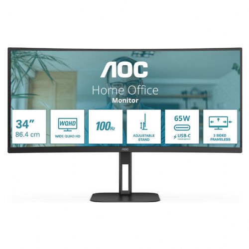 Monitor AOC CU34V5C/BK 86,4 cm (34"), 21:09 HDMI+DP+USB-C ukrivljen maloprodajni