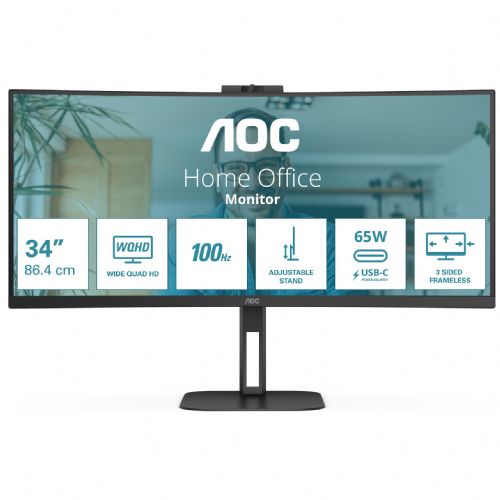 Monitor AOC CU34V5C/BK 86,4 cm (34"), 21:09 HDMI+DP+USB-C zakrivljeni maloprodajni