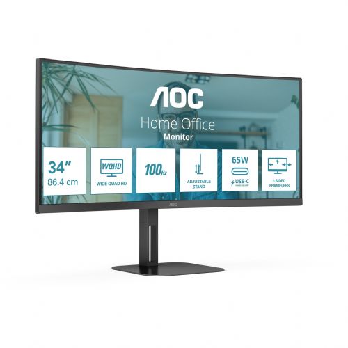 Monitor AOC CU34V5C/BK 86,4 cm (34"), 21:09 HDMI+DP+USB-C zakrivljeni maloprodajni