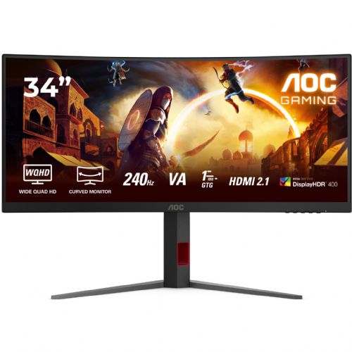 Monitor AOC CU34G4Z 86,36 cm (34''), 3440x1440 (WQHD), VA, 450cd/m2, 1 ms 2 x HDMI DP USB črna/rdeča