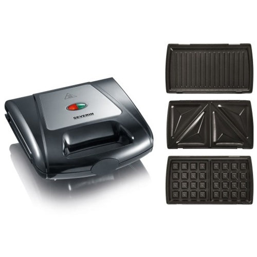 Aparat za sendviče Severin SA 2968, 1000 W, s 3 kompleti plošč, črna/nerjaveče jeklo