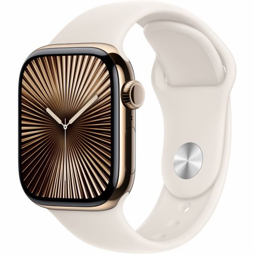 Pametna ura APPLE Watch Series 10 GPS + Cellular 42 mm zlato titanovo ohišje s športnim paščkom Starlight – M/L