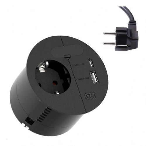 BACHMANN POLNILNI NAPAJALNIK CEE7/3 USB-A/C 22W, 2,0 m, H05VV-F3G1,5 mm kabel.