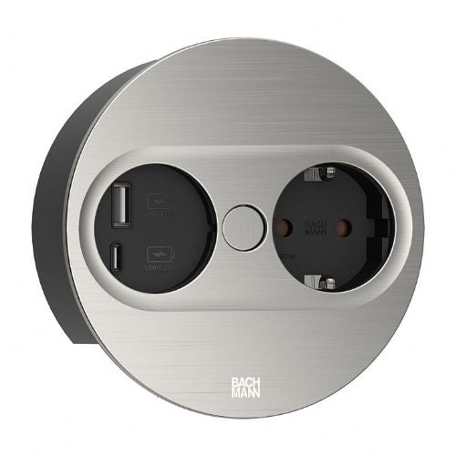 BACHMANN TWIST 2 1xCEE7/3 1xUSB A/C 22W 2,0m AEH nerjaveče jeklo okroglo