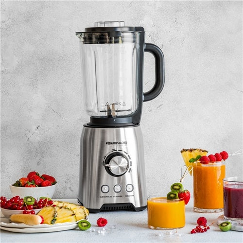 Blender Rommelsbacher MX 1250, brezstopenjsko prilagajanje hitorsti, 1,75 l, steklena posoda, nerjaveče jeklo/črna