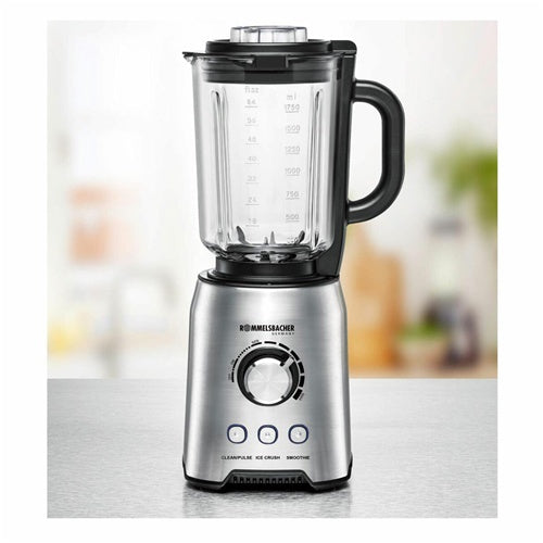 Blender Rommelsbacher MX 1250, brezstopenjsko prilagajanje hitorsti, 1,75 l, steklena posoda, nerjaveče jeklo/črna