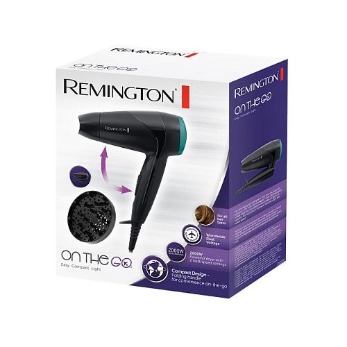 Sušilec za lase Remington D 1500 2000 W, zložljiv ročaj, za potovanja, 2 hitrosti, črno-zelena