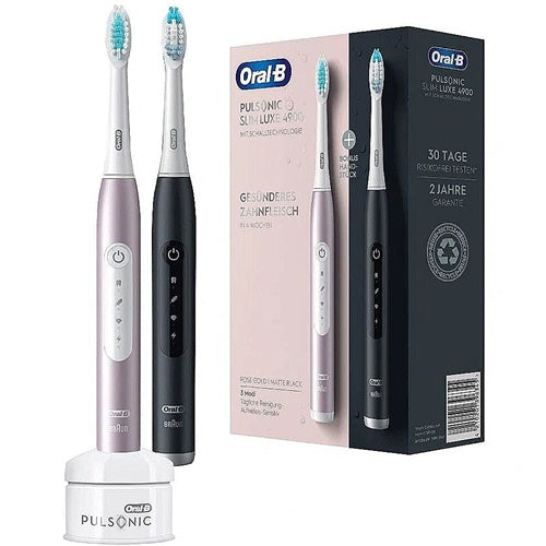 Oral-B Pulsonic Slim Luxe 4900 električna četkica za zube, pakiranje od dva komada, ružičasto zlatna/crna