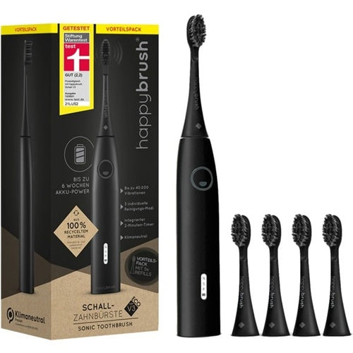 Električna zobna ščetka Happybrush Eco Vibe 3 Starter Kit All Black + 4 rezervne ščetke, črna
