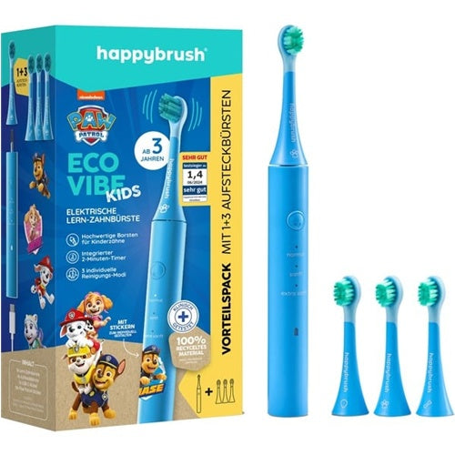 Električna zobna ščetka Happybrush Eco Vibre Kids Tačke na patrulji, polnilna baterija, čas delovanja 2,5 h, modra