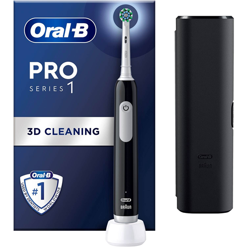Električna zobna ščetka Oral-B Pro 1 Cross Action, s potovalnim eutijem, črna