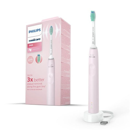 Električna zobna ščetka Philips Sonicare 3100 Series HX3671/11, sonična tehnologija, litij-ionska baterija, 14 dni delovanja, nadzor tlaka, BrushSync, roza