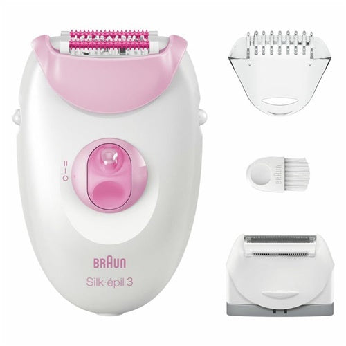 Braun Silk-epil 3-031 epilator, nastavak za brijanje, nastavak za trimer za osjetljiva područja, pametno svjetlo, bijela boja
