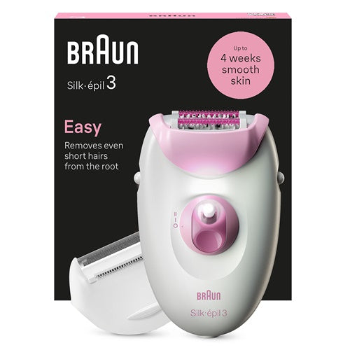 Braun Silk-epil 3-031 epilator, nastavak za brijanje, nastavak za trimer za osjetljiva područja, pametno svjetlo, bijela boja