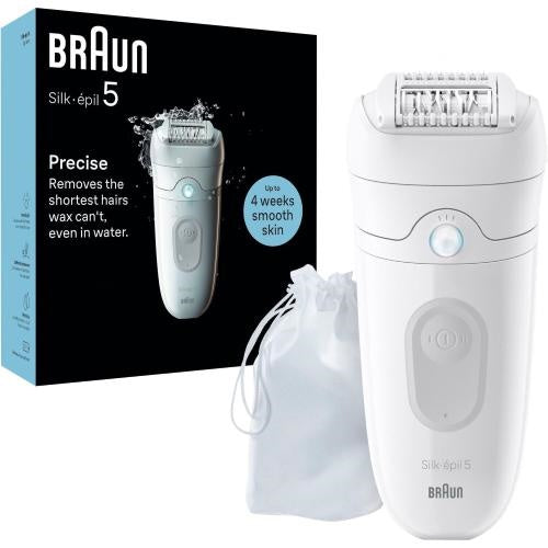 Braun Silk-epil 5-011 epilator, bežični, vodootporni, MicroGrip tehnologija, torbica za pohranu, nastavak za masažu, bijela