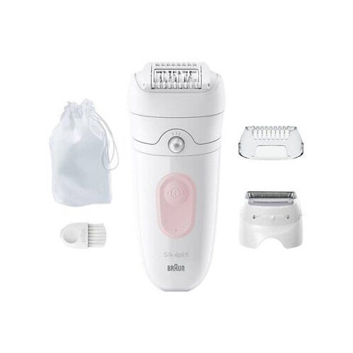 Epilator Braun Silk-epil 5-030, bikini prirezovalnik, nastavek za britje, nastavek za prirezovanje + začetni nastavek za občutljive predele, bel