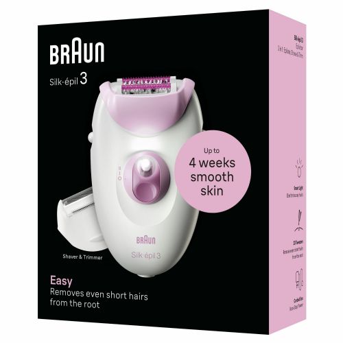 Braun Silk-épil 3-031 epilator, mains operation, 20 tweezers, 2 speeds, massage rollers, shaving attachment