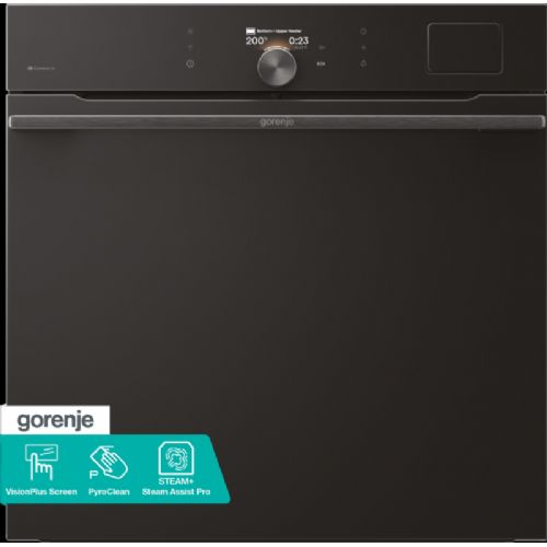 Vgradna pečica Gorenje BPSA6138B, 77 l, SteamAssist Pro para, PyroClean piroliza, VisionPlus TFT zaslon, Wi-Fi, črne barve