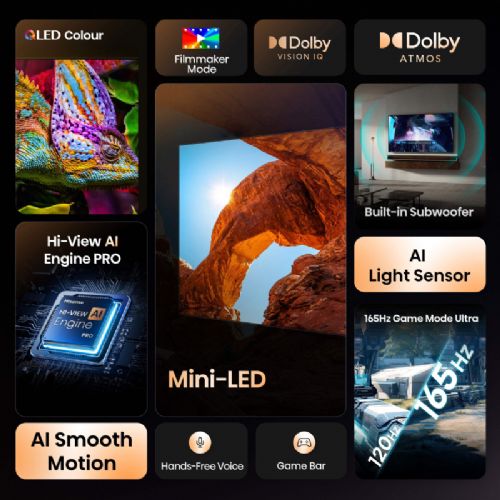 TV HISENSE 100U7Q ULED (Mini LED), 253 cm (100"), 4K Ultra HD 3840x2160, 165 Hz, VIDAA Smart TV, EZPlay